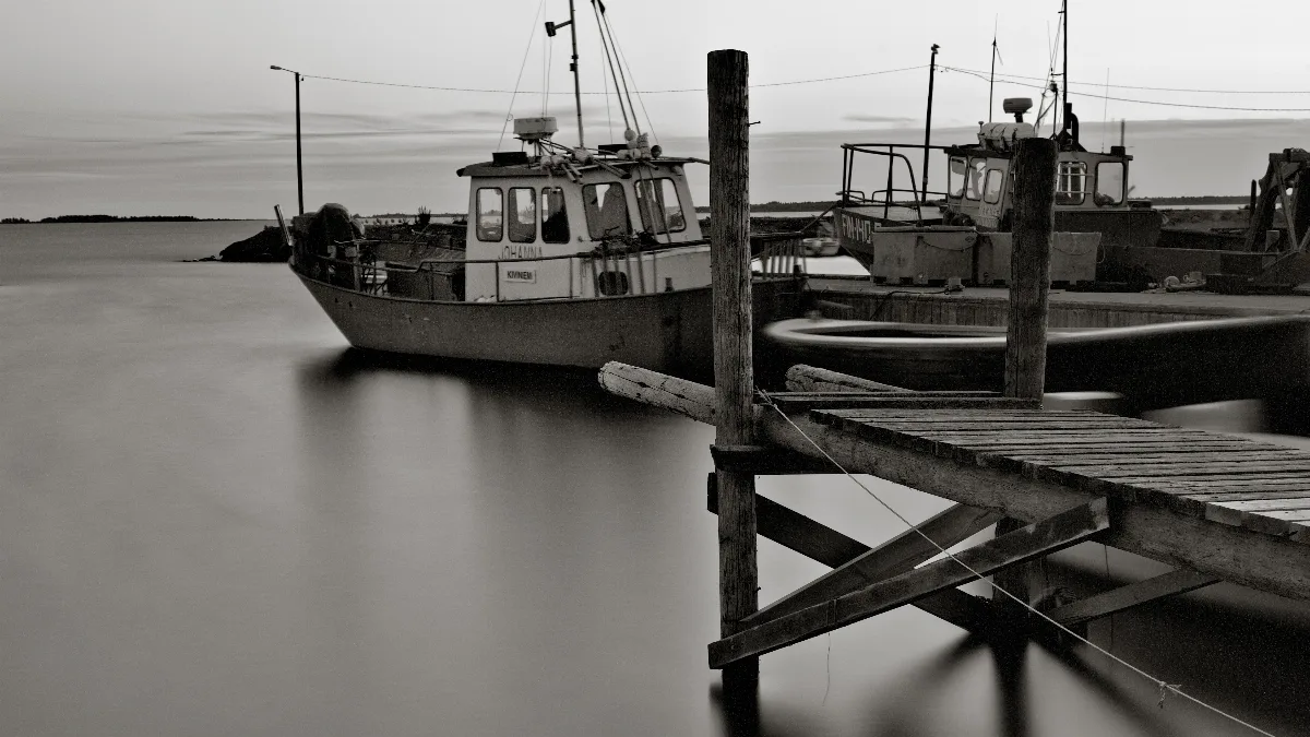 A long exposure of a harbour scene